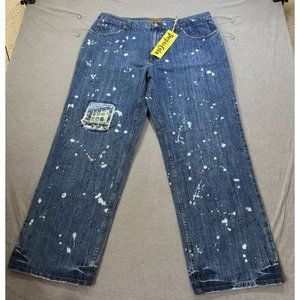 Rare Pepsi Cola Jeans Mens 40 Blue Denim Belted‎ Pocketed Zip Button 40x32.